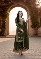 Anaita Mehendi Silk Readymade Suit with Embroidery & Diamond Work | Grocsy