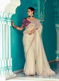 Anaita Beige Embroidery Work Saree With Jacquard Work Blouse Piece | Grocsy