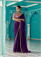 Anaita Violet Embroidery Work Saree With Jacquard Work Blouse Piece | Grocsy