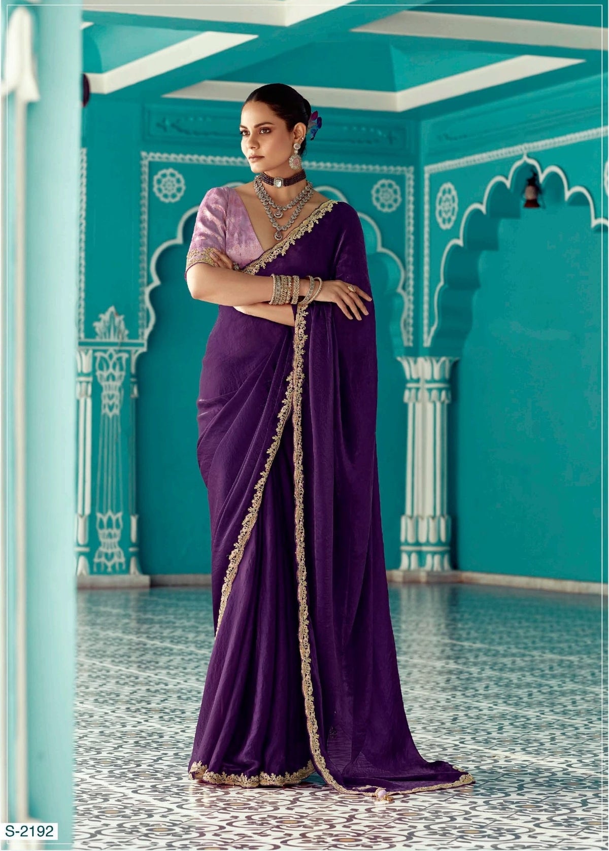 Anaita Violet Embroidery Work Saree With Jacquard Work Blouse Piece | Grocsy