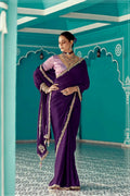 Anaita Violet Embroidery Work Saree With Jacquard Work Blouse Piece | Grocsy