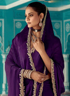 Anaita Violet Embroidery Work Saree With Jacquard Work Blouse Piece | Grocsy