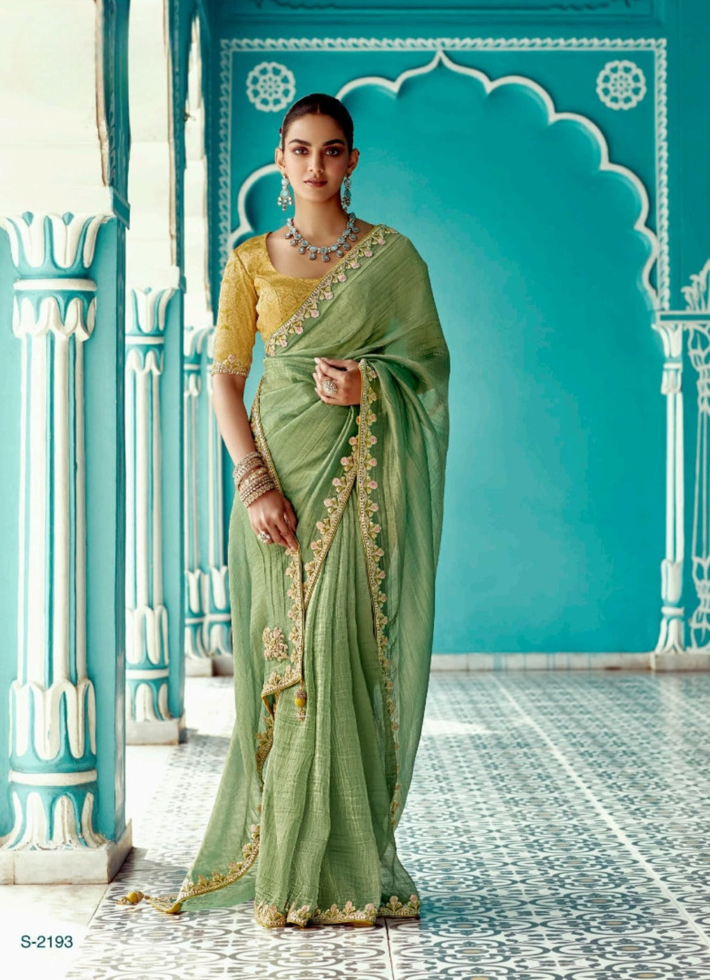 Anaita Green Embroidery Work Saree With Jacquard Work Blouse Piece | Grocsy