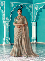 Anaita Cream Embroidery Work Saree With Jacquard Work Blouse Piece | Grocsy