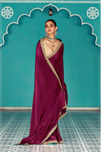 Anaita Maroon Embroidery Work Saree With Jacquard Work Blouse Piece | Grocsy