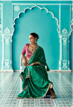 Anaita Dark Green Embroidery Work Saree With Jacquard Work Blouse Piece | Grocsy