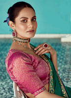 Anaita Dark Green Embroidery Work Saree With Jacquard Work Blouse Piece | Grocsy