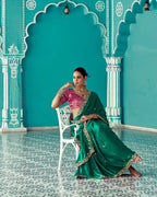 Anaita Dark Green Embroidery Work Saree With Jacquard Work Blouse Piece | Grocsy