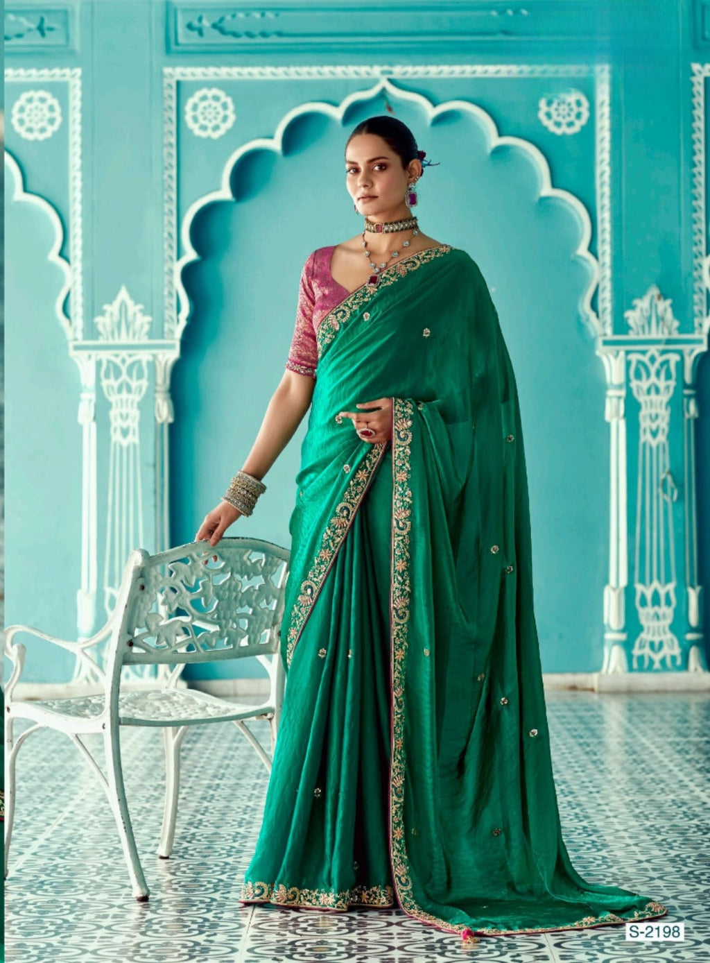 Anaita Dark Green Embroidery Work Saree With Jacquard Work Blouse Piece | Grocsy
