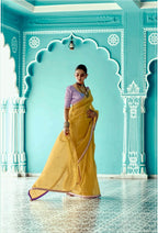 Anaita Yellow Embroidery Work Saree With Jacquard Work Blouse Piece | Grocsy