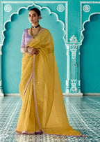 Anaita Yellow Embroidery Work Saree With Jacquard Work Blouse Piece | Grocsy