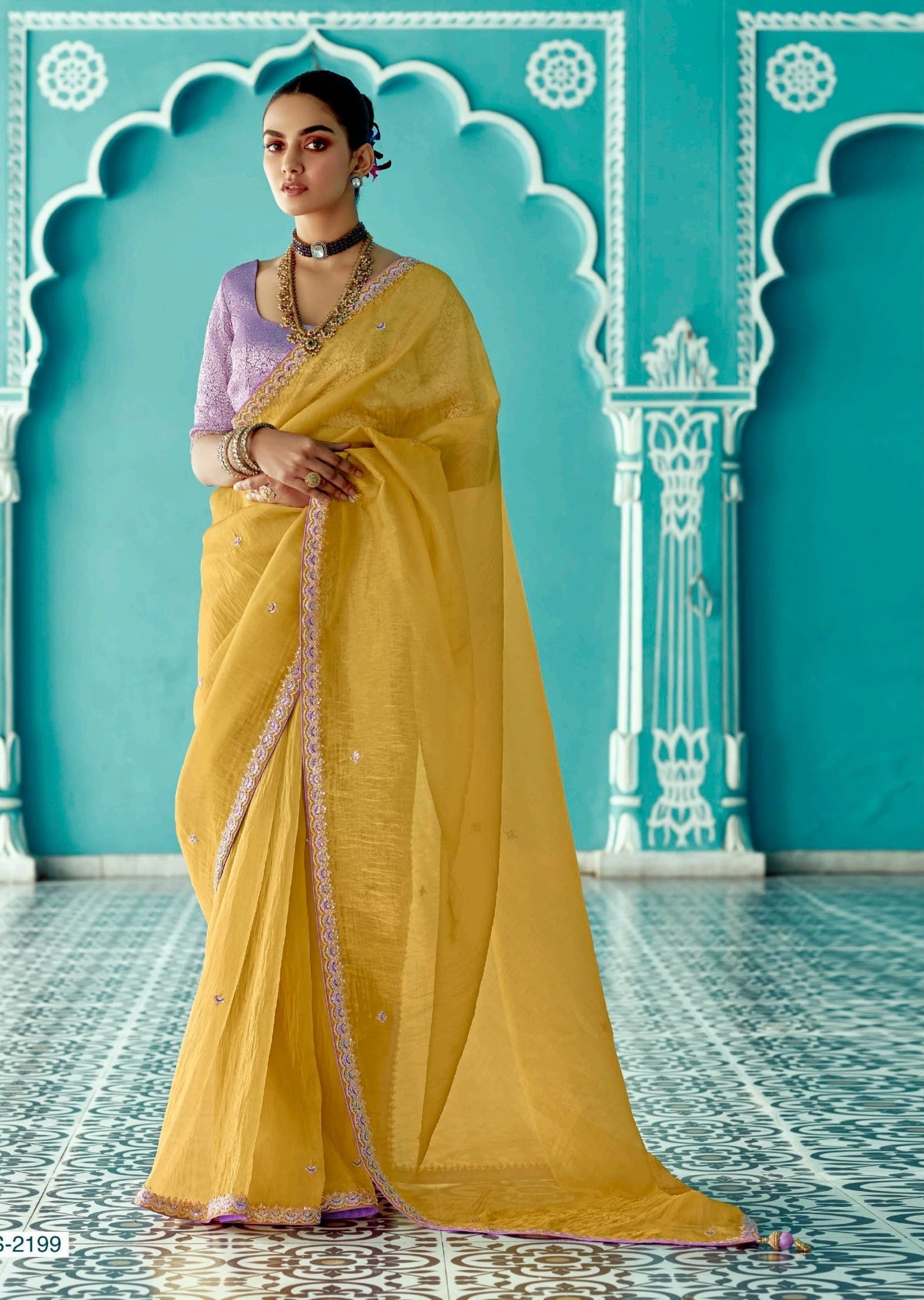 Anaita Yellow Embroidery Work Saree With Jacquard Work Blouse Piece | Grocsy