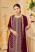 Anaita Maroon Faux Georgette Embroidered Stitched Salwar Suit | Grocsy