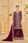 Anaita Maroon Faux Georgette Embroidered Stitched Salwar Suit | Grocsy