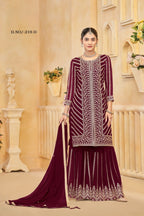 Anaita Maroon Faux Georgette Embroidered Stitched Salwar Suit | Grocsy
