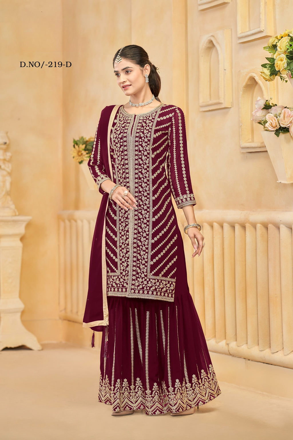 Anaita Maroon Faux Georgette Embroidered Stitched Salwar Suit | Grocsy