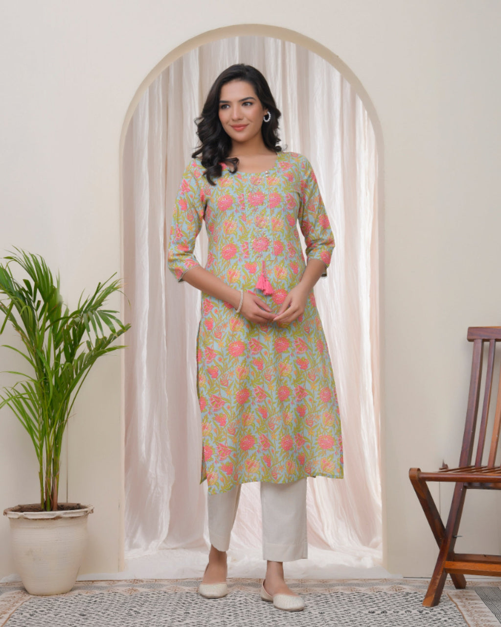 Vaasva Women Multi Cotton Printed Straight Kurti | Grocsy