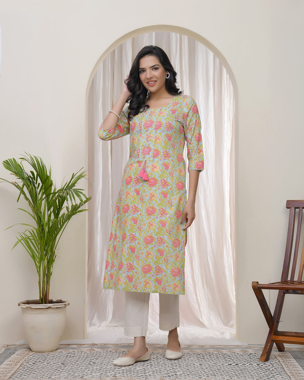 Vaasva Women Multi Cotton Printed Straight Kurti | Grocsy