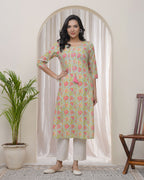 Vaasva Women Multi Cotton Printed Straight Kurti | Grocsy