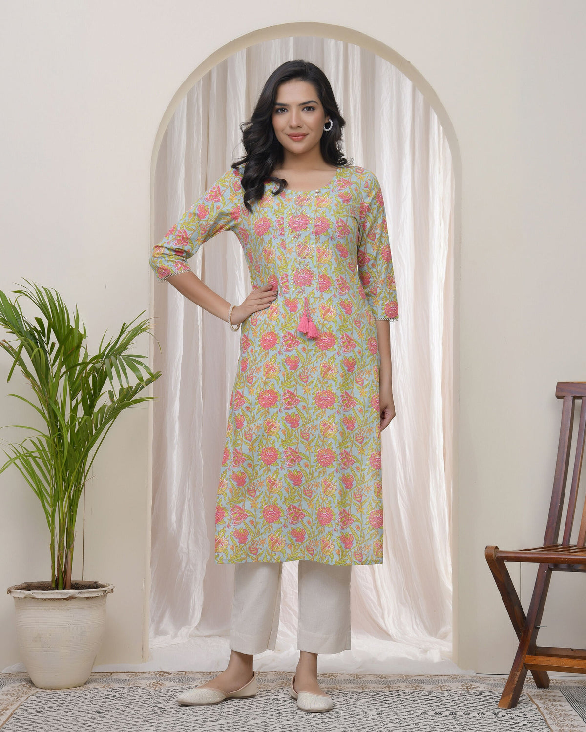 Vaasva Women Multi Cotton Printed Straight Kurti | Grocsy