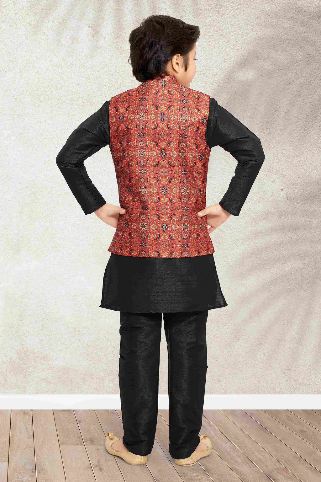 Raivat Ethnic Banarasi Silk Digital Printed Kurta Pajama With Jacket In Maroon Colour | Grocsy