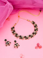 Tehzeeb Creations Luxurious Gold Polished Black &White Colour Choker Necklace Set With Matching Earrings | Grocsy