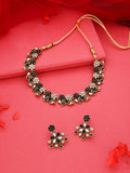Tehzeeb Creations Luxurious Gold Polished Black &White Colour Choker Necklace Set With Matching Earrings | Grocsy