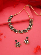 Tehzeeb Creations Luxurious Gold Polished Black &White Colour Choker Necklace Set With Matching Earrings | Grocsy