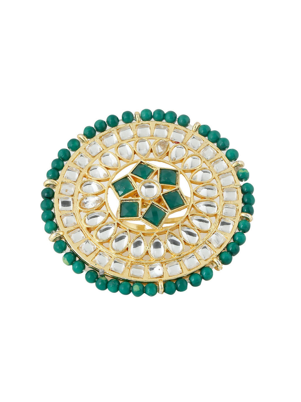 NVR Women's Traditional Ethnic Kundan Meenakari Gold-Polished Ajustable Finger Ring | Grocsy