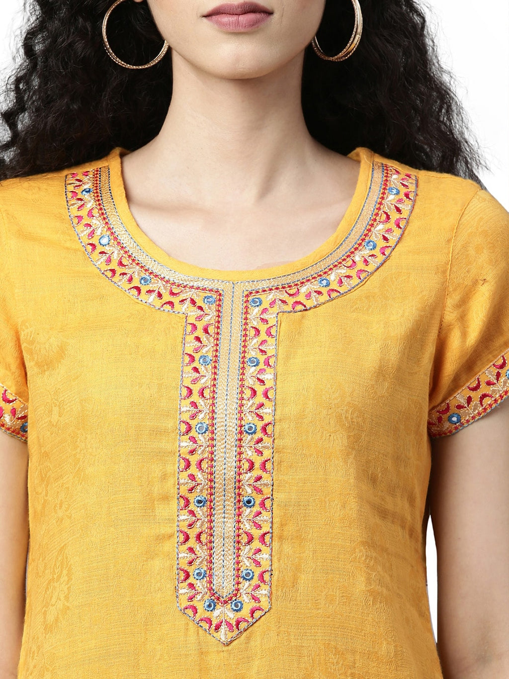 Souchii Yellow Embroidered Kurta | Grocsy