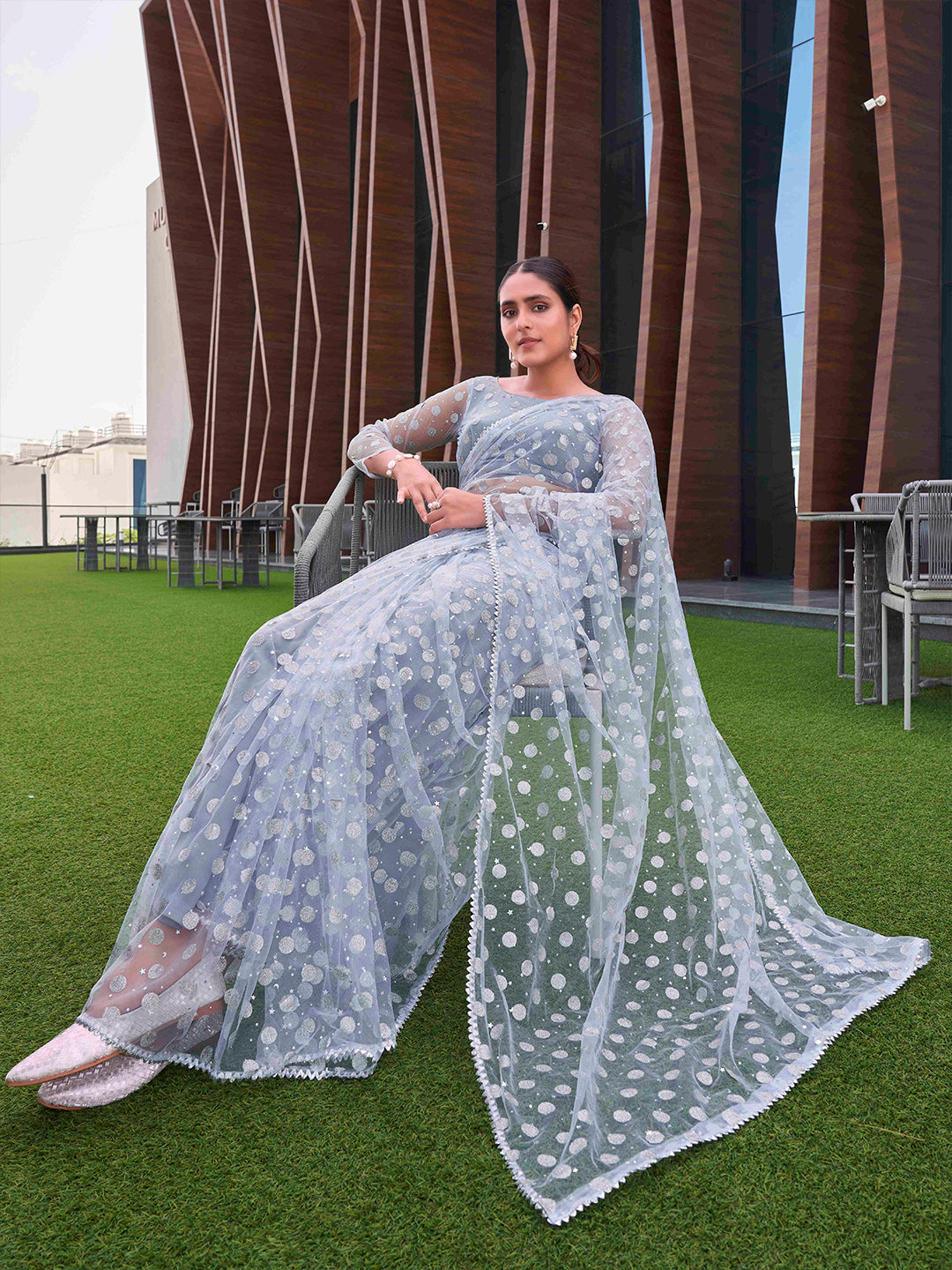 Tikhi Imli Embellished Net Saree | Grocsy