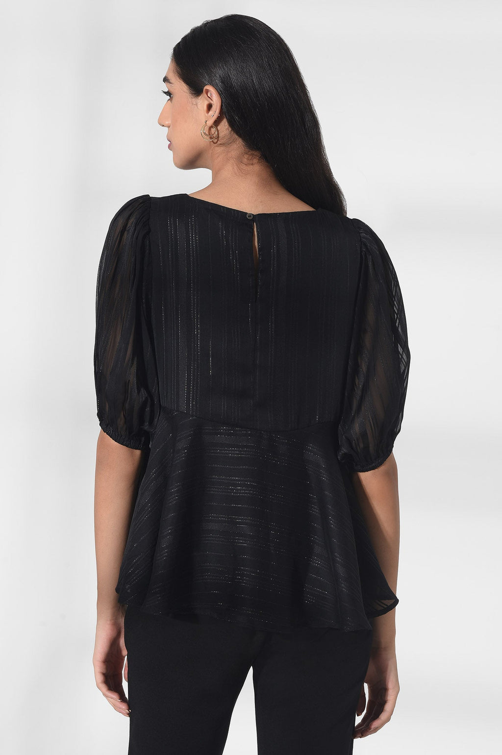 W for Woman Black Lurex Striped Top | Grocsy