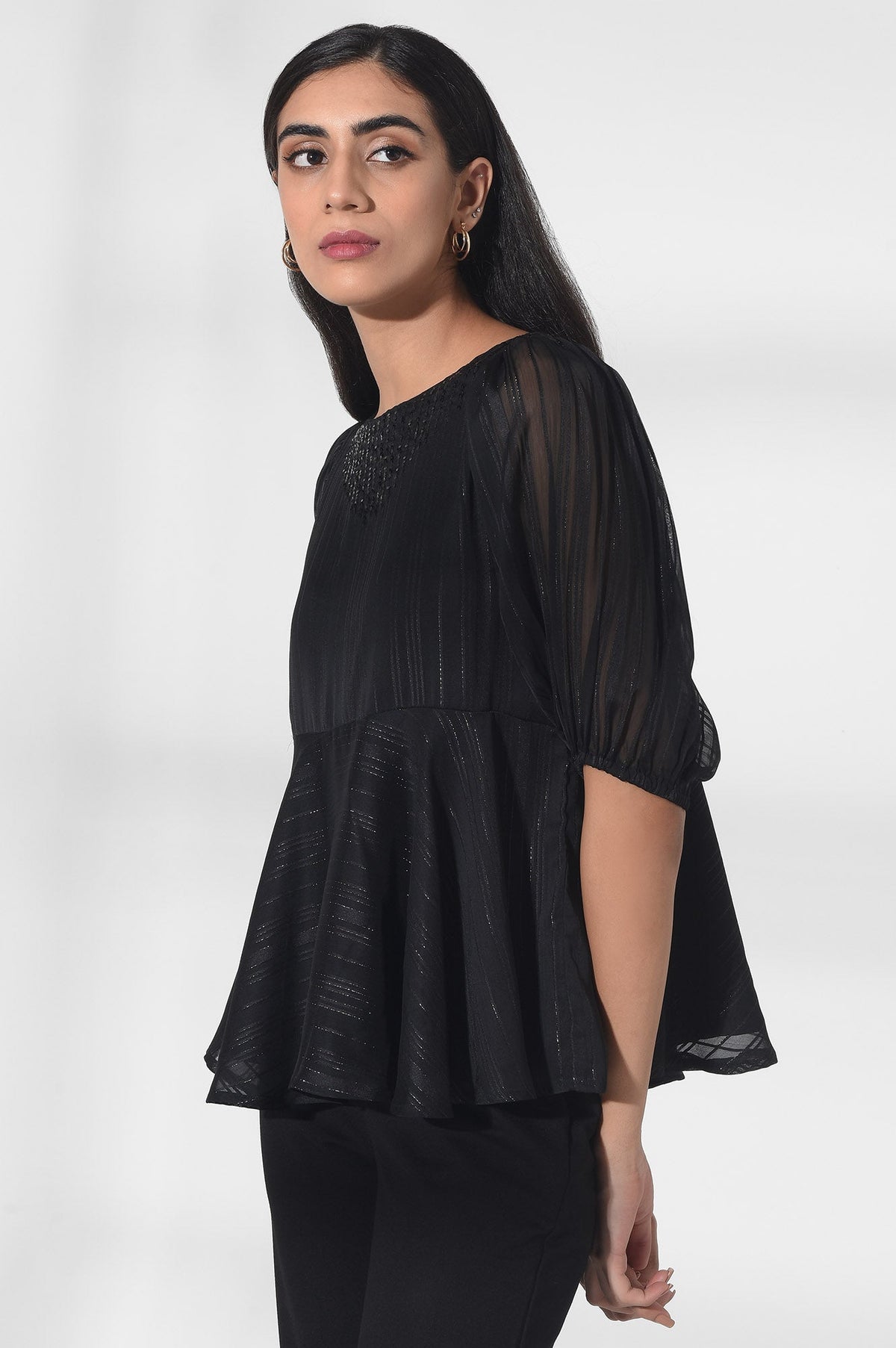 W for Woman Black Lurex Striped Top | Grocsy