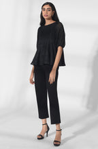 W for Woman Black Lurex Striped Top | Grocsy