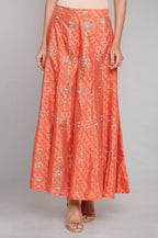W for Woman Orange Printed Flared Pants | Grocsy