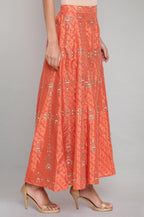 W for Woman Orange Printed Flared Pants | Grocsy