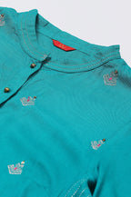 W for Woman Teal Embroidered Kurta Set | Grocsy
