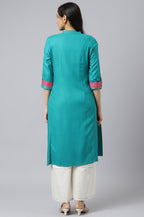 W for Woman Teal Embroidered Kurta Set | Grocsy