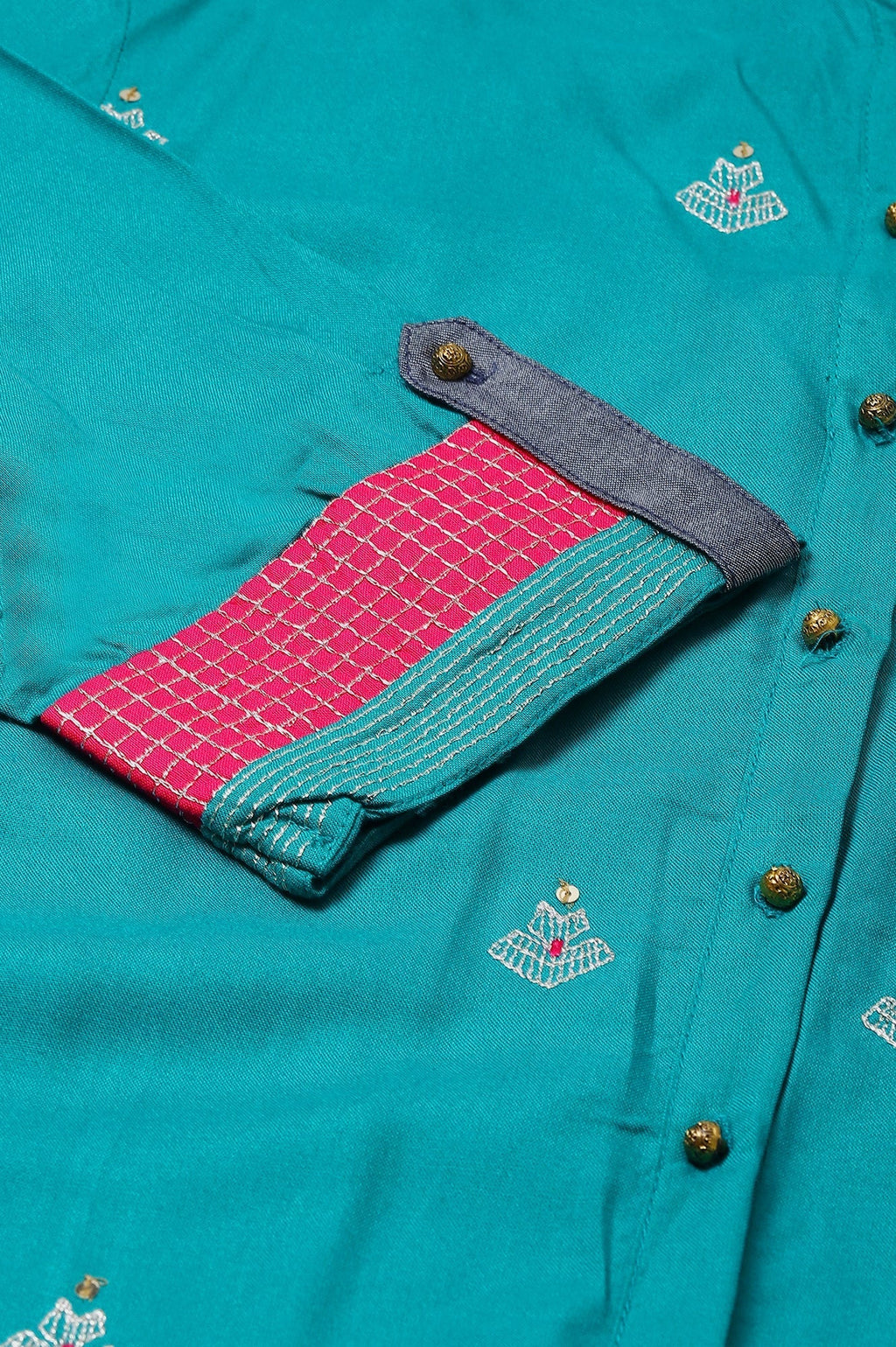 W for Woman Teal Embroidered Kurta Set | Grocsy