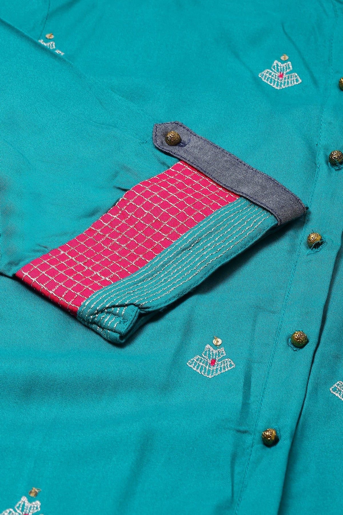 W for Woman Teal Embroidered Kurta Set | Grocsy