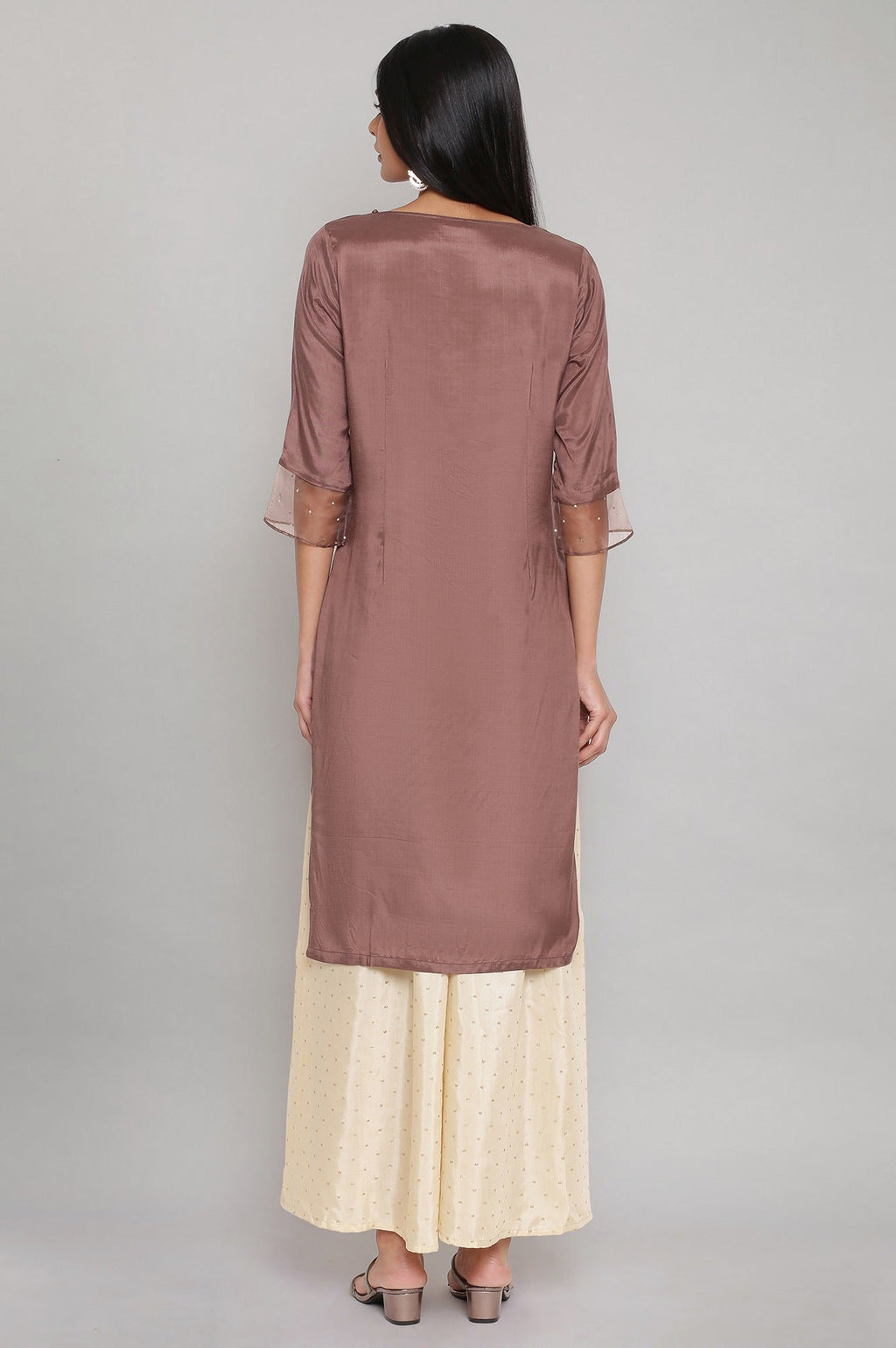 W for Woman Purple Embroidered kurta-Flared Pants Set | Grocsy