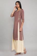 W for Woman Purple Embroidered kurta-Flared Pants Set | Grocsy