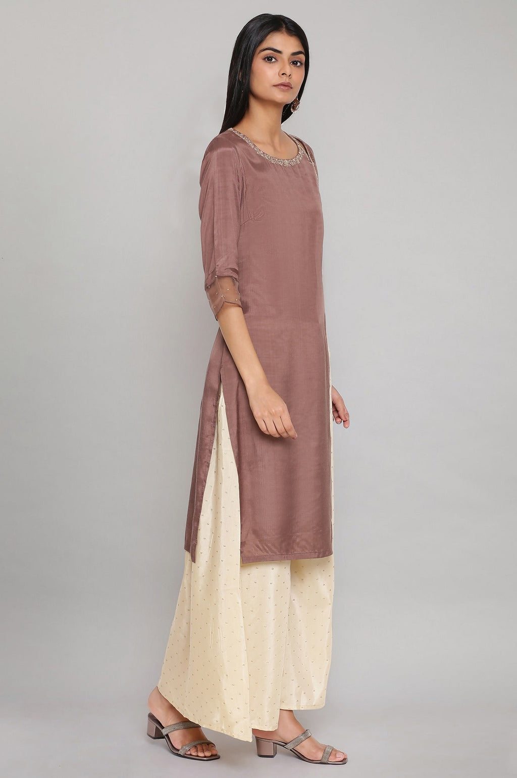 W for Woman Purple Embroidered kurta-Flared Pants Set | Grocsy