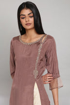 W for Woman Purple Embroidered kurta-Flared Pants Set | Grocsy