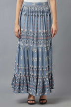 W for Woman Chambray Blue Tiered Skirt | Grocsy