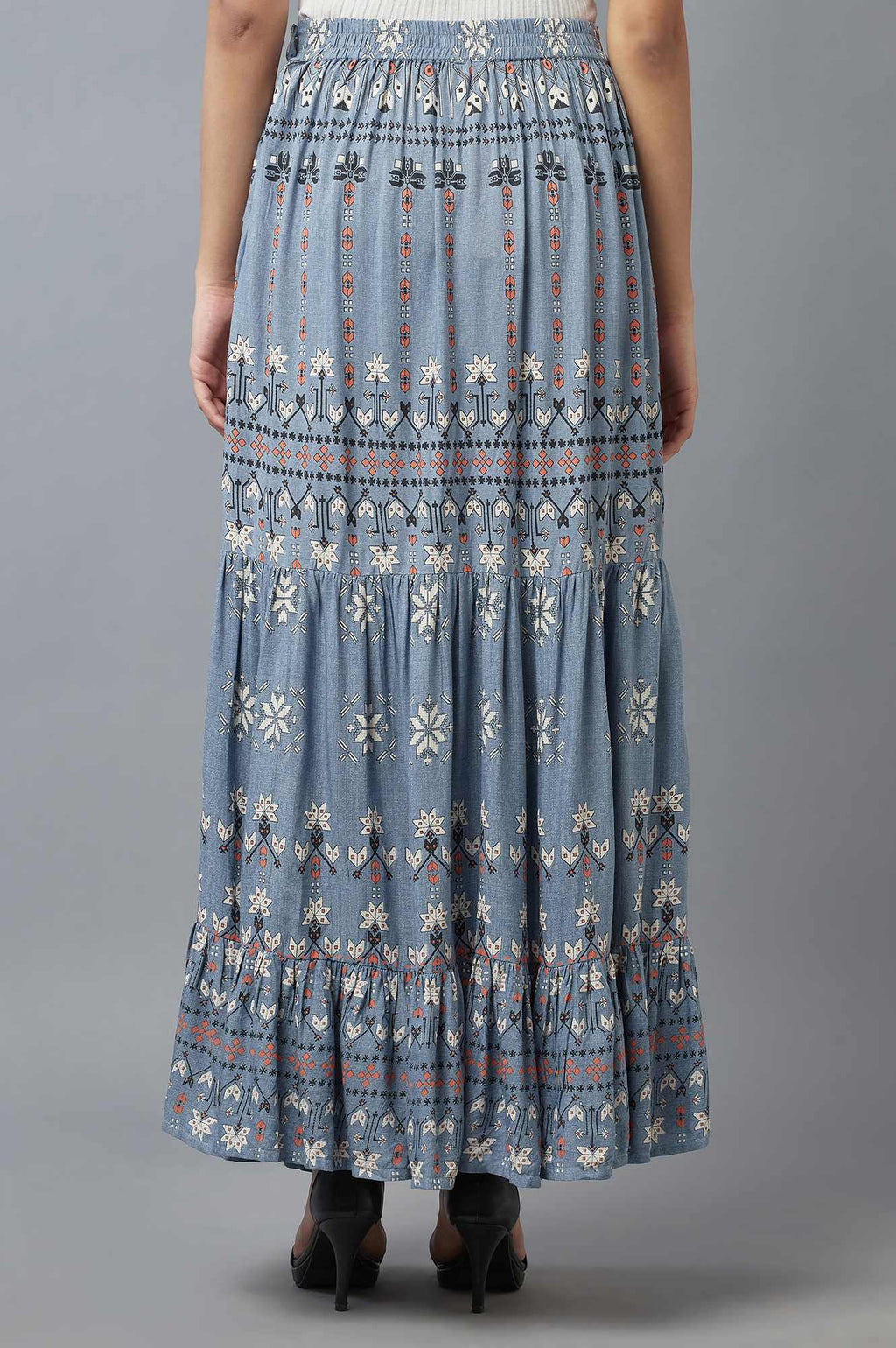 W for Woman Chambray Blue Tiered Skirt | Grocsy