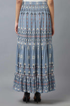 W for Woman Chambray Blue Tiered Skirt | Grocsy