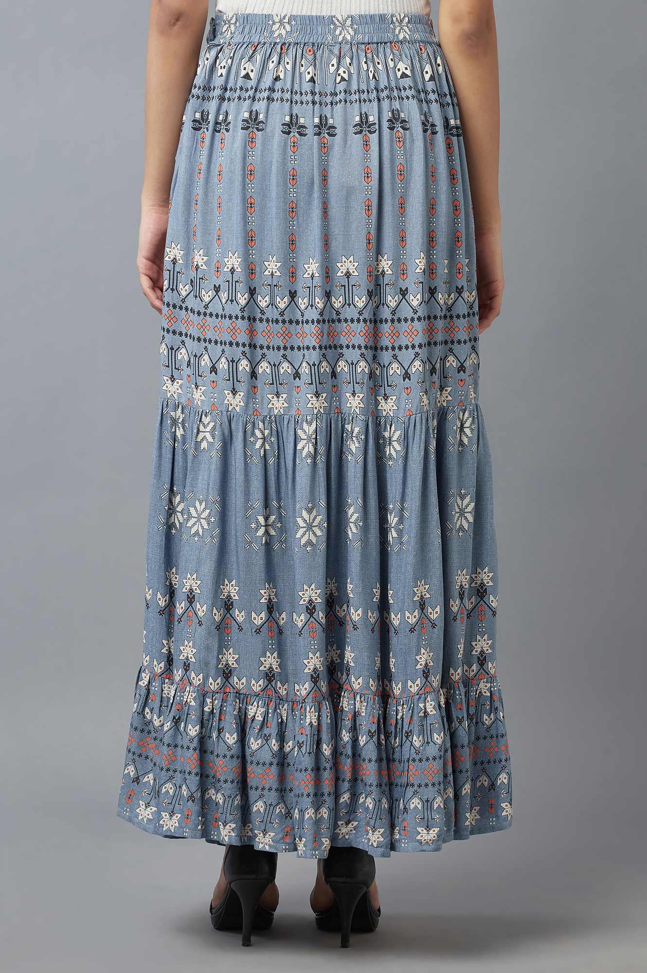 W for Woman Chambray Blue Tiered Skirt | Grocsy