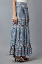 W for Woman Chambray Blue Tiered Skirt | Grocsy