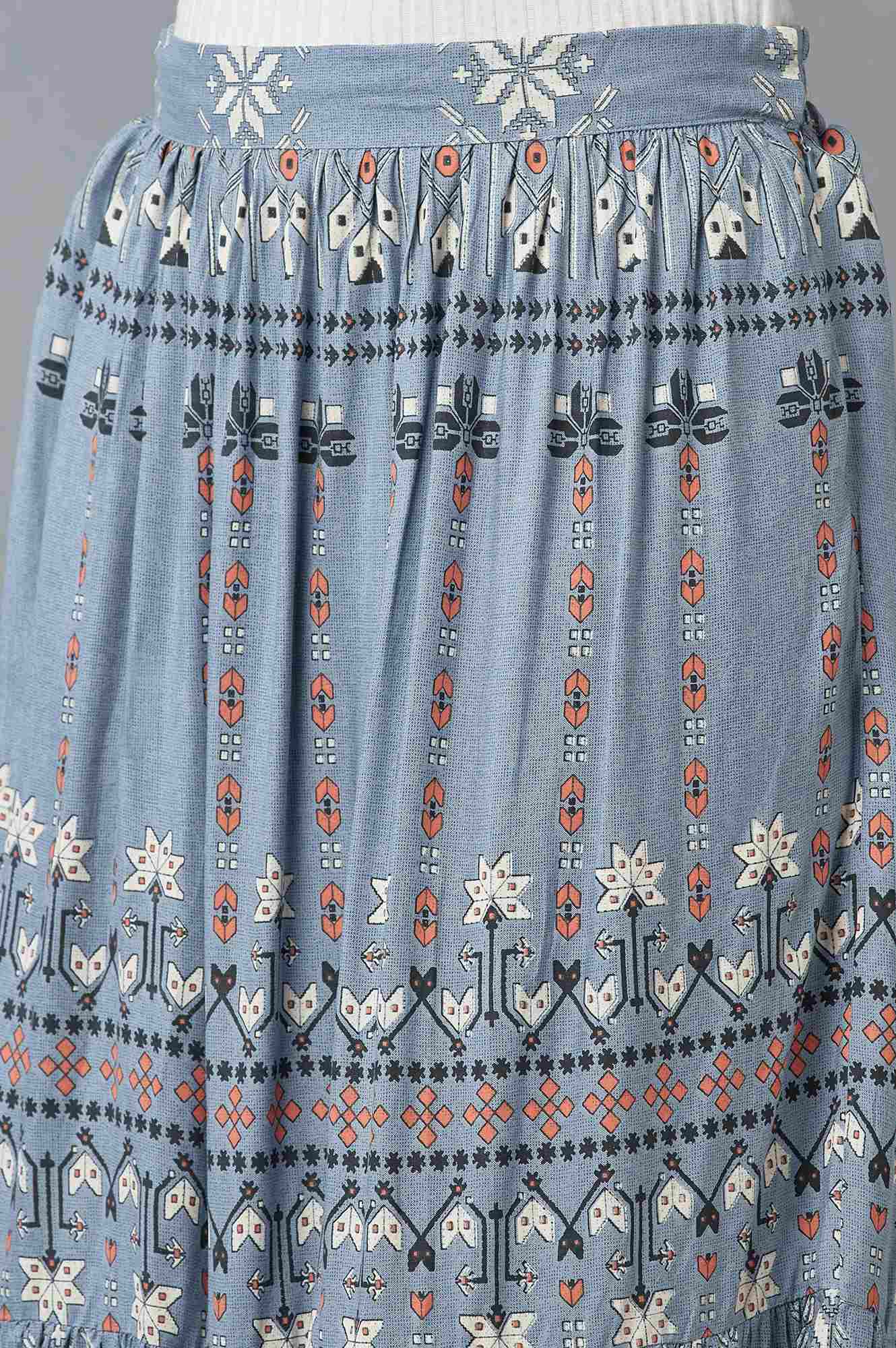 W for Woman Chambray Blue Tiered Skirt | Grocsy